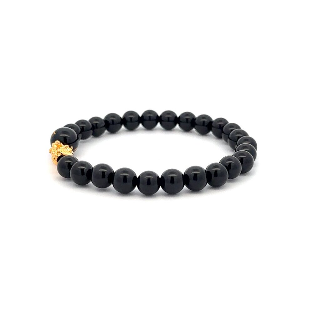 18K Gold Pixiu Piyao Bracelet Gemstones Onyx 6mm Elastic Bracelet Letter D - Picture 5 of 6